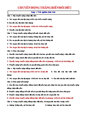 Bài tập trắc nghiệm Vật lý 10 Chuyển động thẳng biến đổi đều
